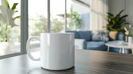 White mug on table and modern room background