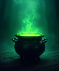 Halloween Green Potion Bubbling in Witch’s Cauldron