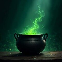 Halloween Spooky Green Cauldron with Bubbling Potion