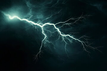 lightning bolt. Massive lightning bolt with branches isolated on black background. lightning effects and lighting thunderstorm , ai