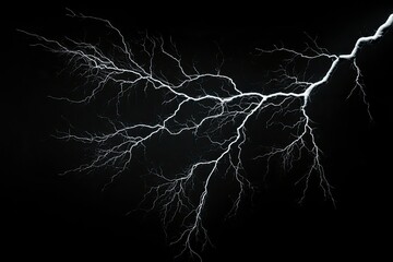 lightning bolt. Massive lightning bolt with branches isolated on black background. lightning effects and lighting thunderstorm , ai