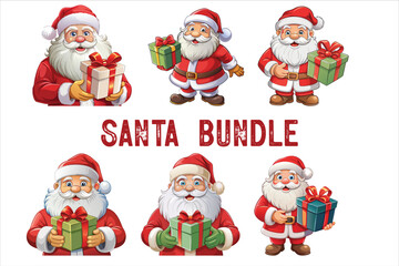 Santa Claus Clip Art Vectors & Illustrations set.  lighting Santa clip art. Santa vector. Red christmas sleigh with santa claus vector illustration.