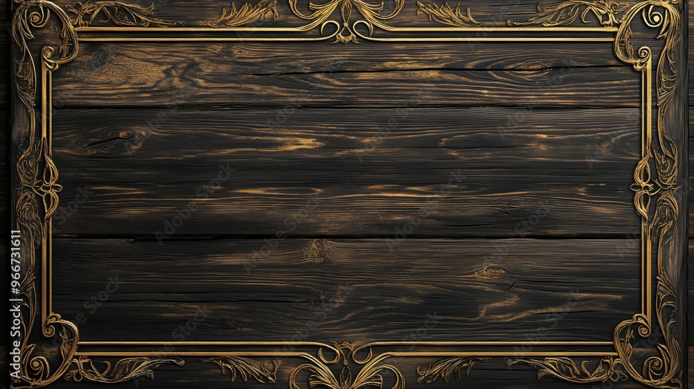 Poster a wooden frame with a gold border. the frame is empty and has a rustic feel