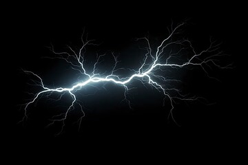 lightning bolt. Massive lightning bolt with branches isolated on black background. lightning effects and lighting thunderstorm , ai