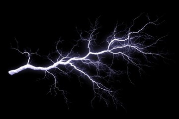 lightning bolt. Massive lightning bolt with branches isolated on black background. lightning effects and lighting thunderstorm , ai