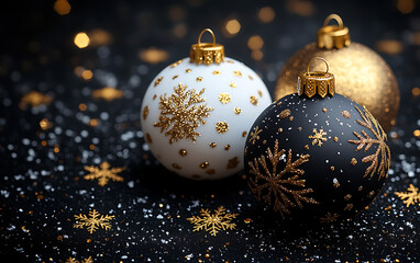 Black & White Christmas Baubles with Gold Snowflakes