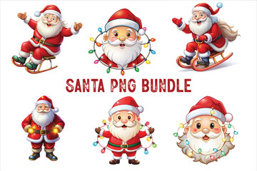 Santa Claus Clip Art Vectors & Illustrations set.  lighting Santa clip art. Santa vector. Red christmas sleigh with santa claus vector illustration.