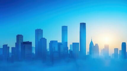 Naklejka premium Polluted City Skyline, Urban Air Quality Issues and Climate Change Concept with Copy Space for Text