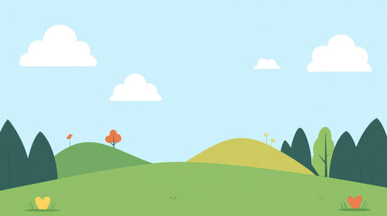 Fototapeta premium Bright cartoon hills and lush grass create a playful background perfect for kids rooms and cheerful decor.