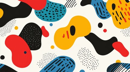 Fototapeta premium Vibrant handdrawn geometric pattern featuring dynamic abstract shapes. Perfect for trendy designs in a modern, flat illustration style.