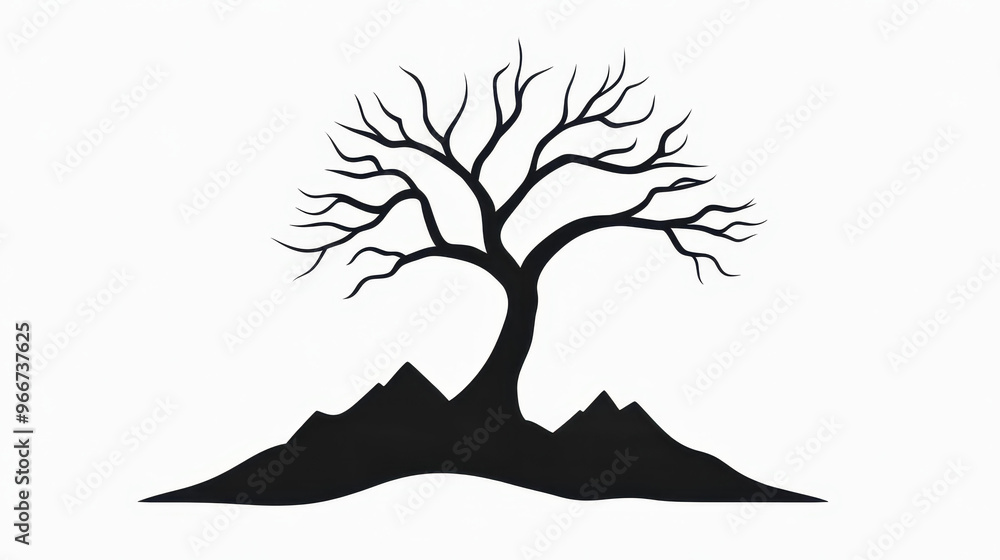 Poster a striking black silhouette of a tree, featuring sharp lines and a clean background for a modern loo