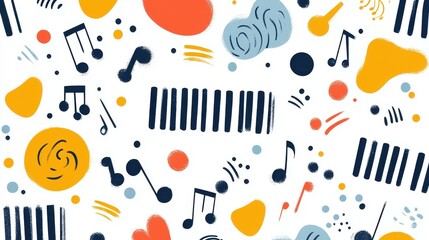 Bright colored musical notes create a vibrant banner, perfect for celebrating rhythm and sound in a modern, abstract design.