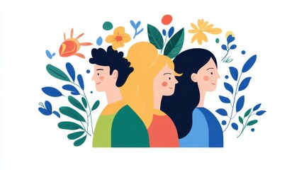 Fototapeta premium Explore the diverse psychology of people through this vibrant, modern flat vector illustration with a playful touch.