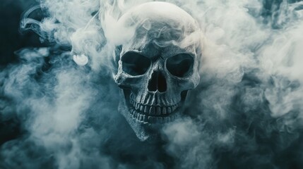 A skull is shown with smoke surrounding it
