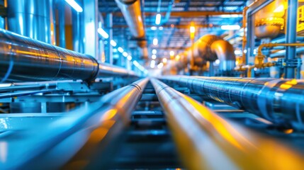 A close-up view of industrial pipes in a facility, showcasing engineering and infrastructure.