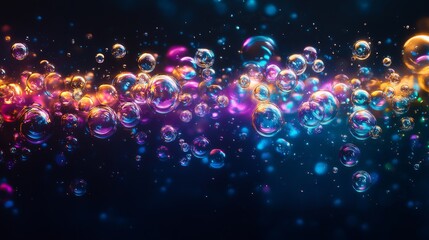 Iridescent Bubbles Floating in a Dark Liquid