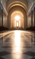 Sunlit Grand Hall with Checkered Floor
