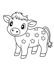 Obraz premium Cute baby cow with stars on its fur coloring page for kids, in the style of kawaii without background,