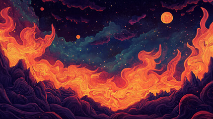 Hand drawn abstract artistic starry sky illustration
