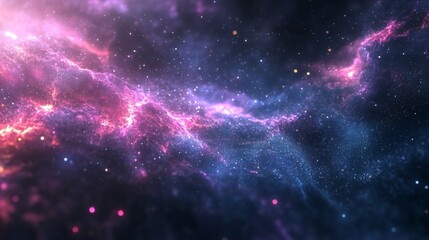 Naklejka premium A Cosmic Nebula with Pink and Blue Glowing Gas Clouds and Scattered Stars
