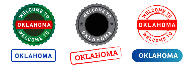 Welcome to Oklahoma greeting message arrival tourist destination stamp sticker sign badge set collection design