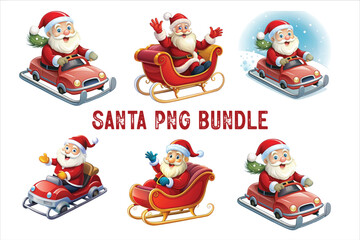 Santa Claus Clip Art Vectors & Illustrations set.  lighting Santa clip art. Santa vector. Red christmas sleigh with santa claus vector illustration.
