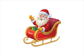  Red christmas sleigh with santa claus vector illustration.