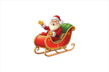  Red christmas sleigh with santa claus vector illustration.