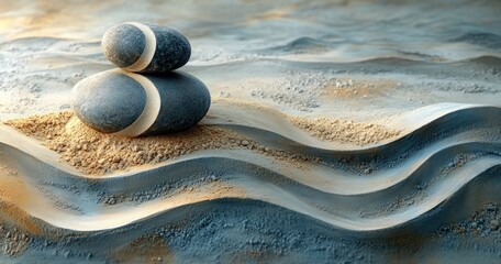Obraz premium Zen Stones on Wavy Sand