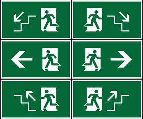 Emergency route point sign bundle, safety gathering point signboard, vector illustration.