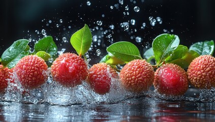 Lychees Splashing in Water