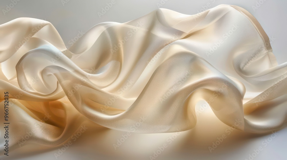 Wall mural abstract background of flowing creamy white silk fabric with smooth, soft, elegant, luxurious, and d