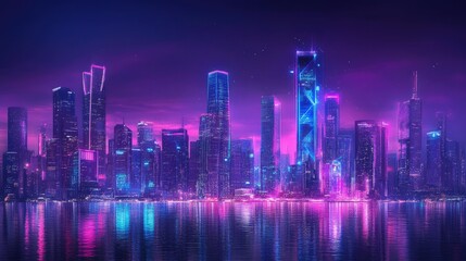 Fototapeta premium urban architecture, cityscape with space and neon light effect