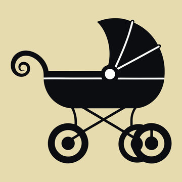 recommend clip art: baby carriage on a white background, baby carriage silhouette vector illustration