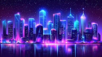 urban architecture, cityscape with space and neon light effect