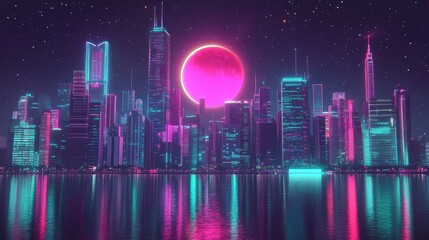 urban architecture, cityscape with space and neon light effect