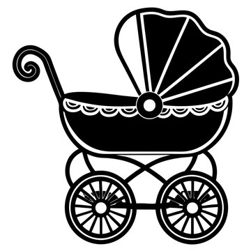 recommend clip art: baby carriage on a white background, baby carriage silhouette vector illustration