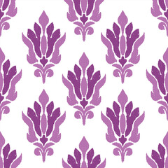 Classic Damask Seamless Pattern. Floral pattern purple, white background.
Vector Illustration for Elegant Textile Design.
Carpets, shirts, pants, vests, seat cushions, cushions, silk