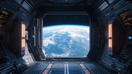 View of Earth from a Spaceship Window