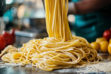Freshly Made Fettuccine Pasta with Flour Dusting