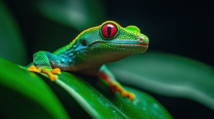 Obraz premium Green Gecko on a Leaf