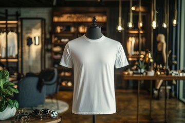 Fototapeta premium Tshirt on stylish mannequin in boutique background created with Generative AI