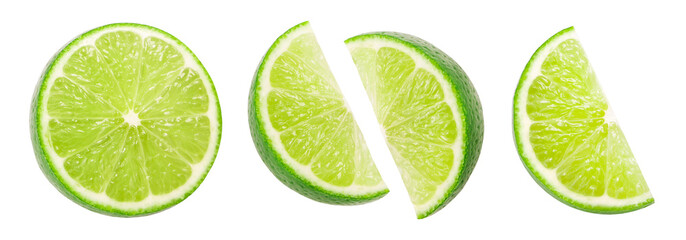 Lime slices collection isolated on white background. Clipping path.
