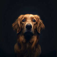 Golden Retriever in Studio Lighting with Soft Expression
