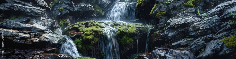 Canvas Prints Waterfall flowing over rugged rocks with algae accumulation