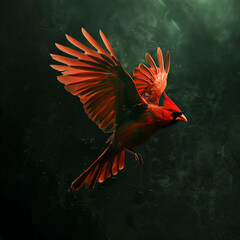Red Cardinal in Flight with Spread Wings
