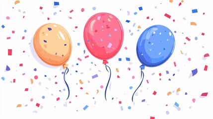 Joyful Retirement Celebration Illustration with Balloons and Confetti in Pastel Flat Design