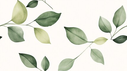 Naklejka premium Watercolor Whispers: Serene Green Leaves in Delicate Dance Seamless Pattern
