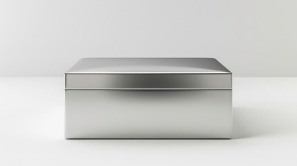 A closed silver box on a white background.