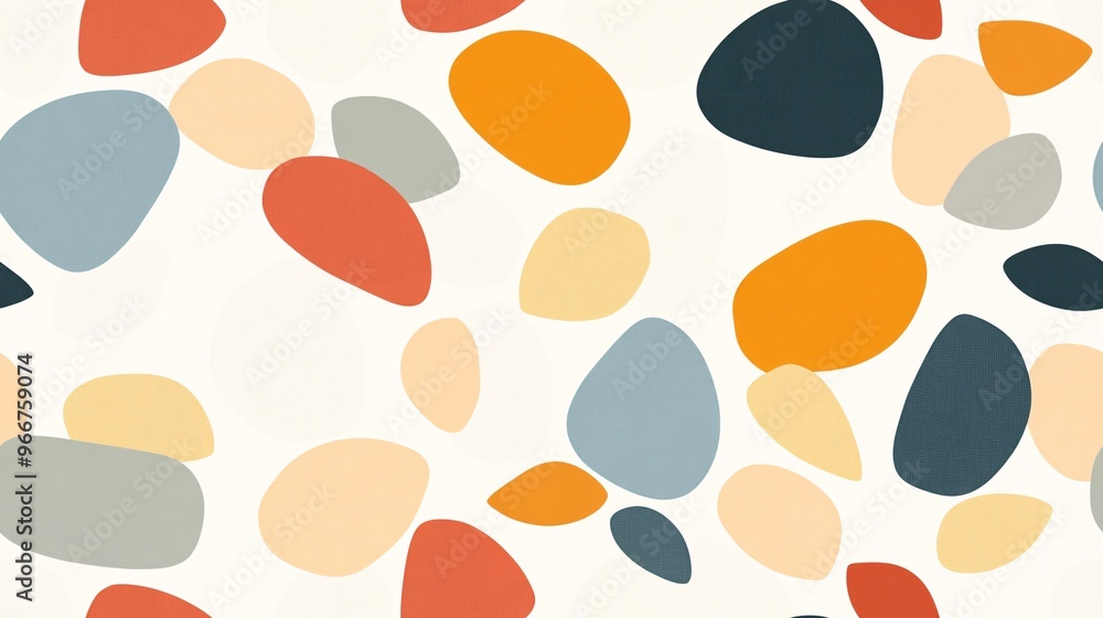 Poster colorful pebbles seamless pattern: a playful and modern design featuring smooth, abstract pebble sha
